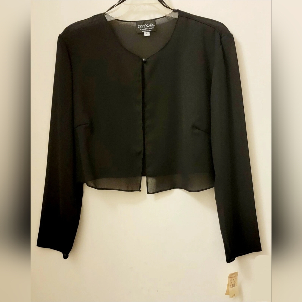 NWT Elegant Sheer Black Cropped Shawl Top, Large